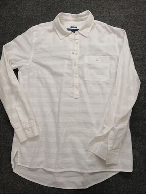 TOMMY HILFIGER Women's White Boyfriend/Coupe Copain Stripe L/S  Shirt Sz Med